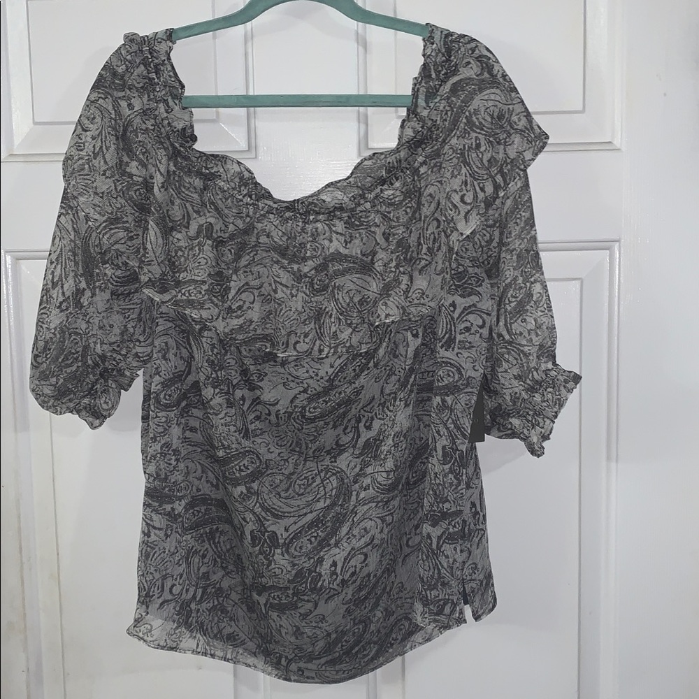 🦋🎯 VINCE CAMUTO Summer Bloom Blouse Rich Black Cottagecore Feminine NWT $109 1X